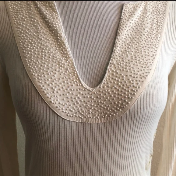 Old navy ivory full sleeves top with beaded deep U neck - Picture 1 of 11